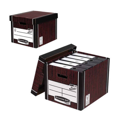 Короб архивный (285х385х325 мм), с крышкой, гофрокартон, FELLOWES (BANKERS BOX) "Woodgrain", FS-00610