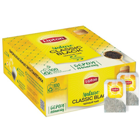 Чай LIPTON "Black Classic", черный, 100 пакетиков с ярлычками по 1,8 г, 68703987