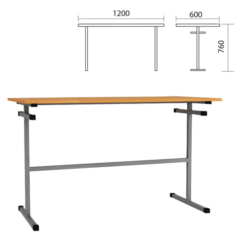 Стол для столовых 1200х600х760 мм, рост 6, серый каркас, ДСП/пластик, цвет бук