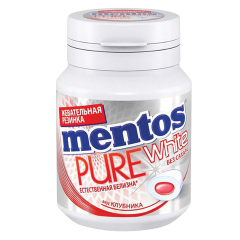 Жевательная резинка MENTOS Pure White (Ментос) "Клубника", 54 г, банка, 67842