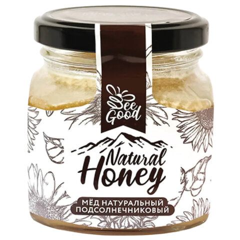 Мёд NATURAL HONEY натуральный подсолнечниковый, 330 г, стеклянная банка, ОМН004