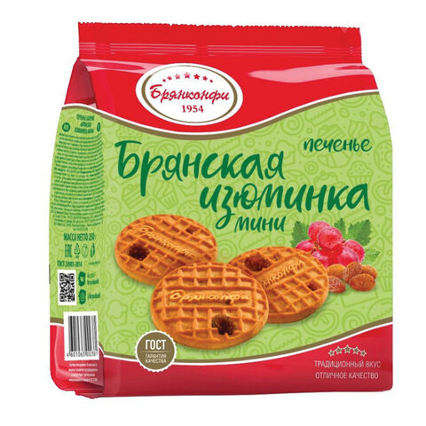 Печенье БРЯНКОНФИ "Брянская изюминка" мини, 250 г, пакет, 3043202