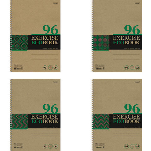Тетрадь А4 96 л., HATBER, гребень, клетка, обложка крафт, подложка, "Экобук" (4 вида в спайке), 96Т4В1гр