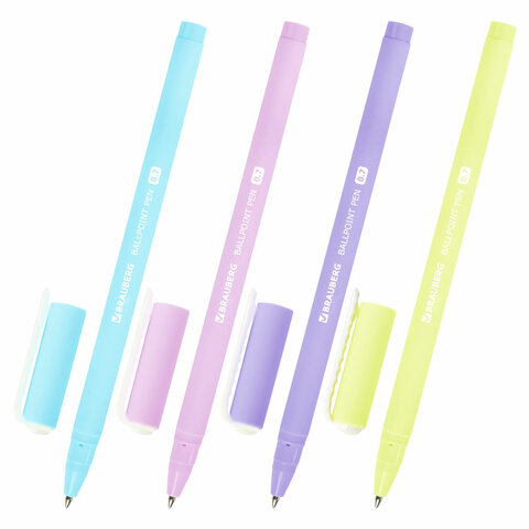 Ручка шариковая BRAUBERG SOFT TOUCH STICK "PASTEL" СИНЯЯ, мягкое покрытие, корпус ассорти, узел 0,7 мм, 143698