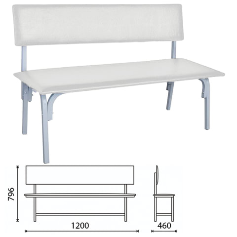 Банкетка со спинкой "Астрид", 1200х470х796 мм, каркас светло-серый, кожзам светло-серый