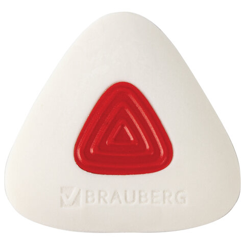 Ластик BRAUBERG "Trios PRO", 36х36х9 мм, белый, треугольный, красный пластиковый держатель, 229559