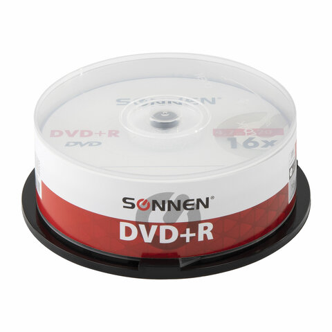 Диски DVD+R SONNEN, 4,7 Gb, 16x, Cake Box (упаковка на шпиле), КОМПЛЕКТ 25 шт., 513532