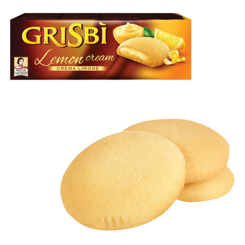 Печенье GRISBI (Гризби) "Lemon cream", с начинкой из лимонного крема, 150 г, Италия, 13828