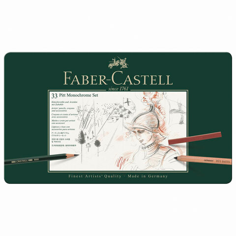 Набор художественный FABER-CASTELL "Pitt Monochrome", 33 предмета, металлическая коробка, 112977