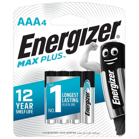 Батарейки КОМПЛЕКТ 4 шт., ENERGIZER Max Plus, AAA (LR03, 24А), алкалиновые, мизинчиковые, блистер, E301321701